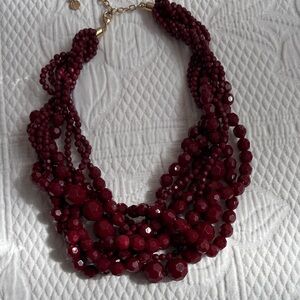 Multi-Strand Burgundy Beaded Statement Necklace - Women Jewelry